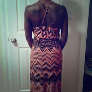 Crisscross back coral maxi dress